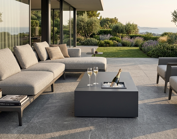 MESA DE CENTRO DE EXTERIORES FLAT CON ALMACENADORA DE BOTELLAS